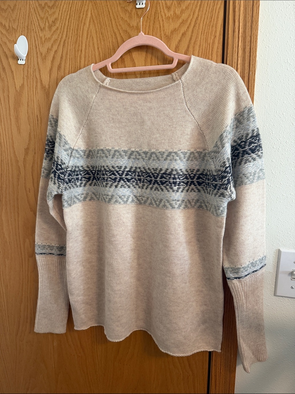 Chaser Cream Fair Isle Crewneck Sweater with Navy Accents